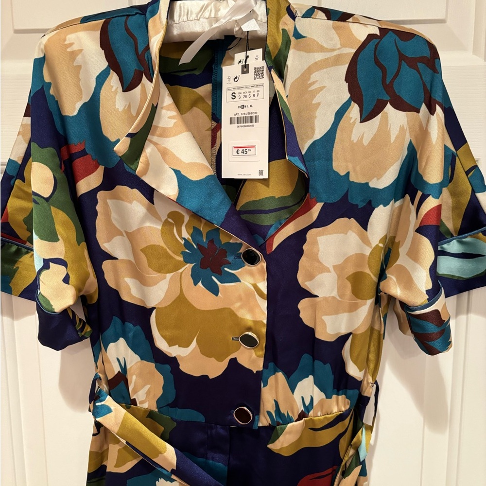 Zara Floral Jumpsuit in Navy, Teal, Mustard & Cream small - Picture 4 of 8